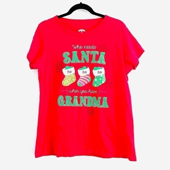 Holiday Time T-Shirt XL 2X Christmas Grandma Santa Stockings Festive Xmas Red - Picture 1 of 8
